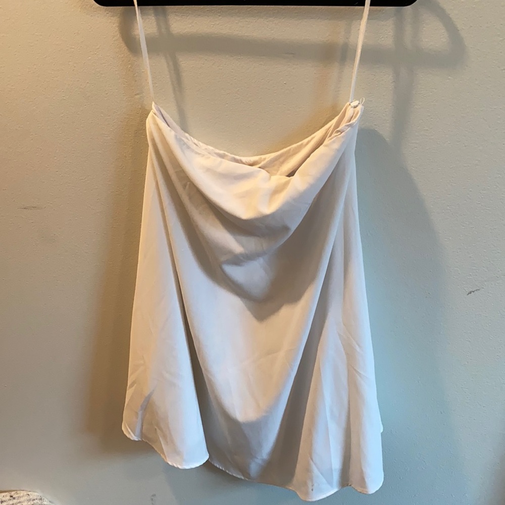 white strapless flowy dress
